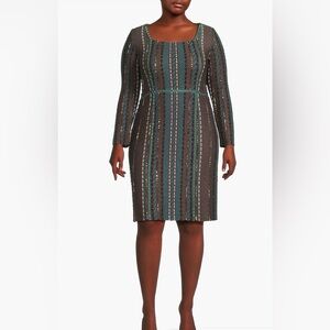 NWT Ming Wang Tweed Long Sleeve Knee Length Dress Size 2X